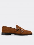 Tan Suede Leather Double Monk-Strap Loafers