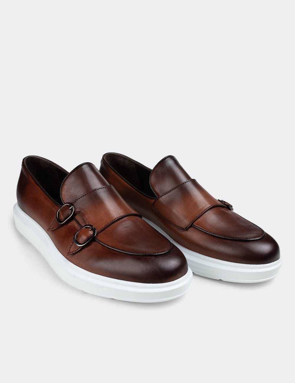 Tan  Leather Double Monk-Strap Loafers - 01843MTBAP01