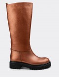 Copper Calfskin Leather Boots