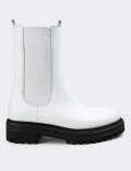 White Calfskin Leather Chelsea Boots