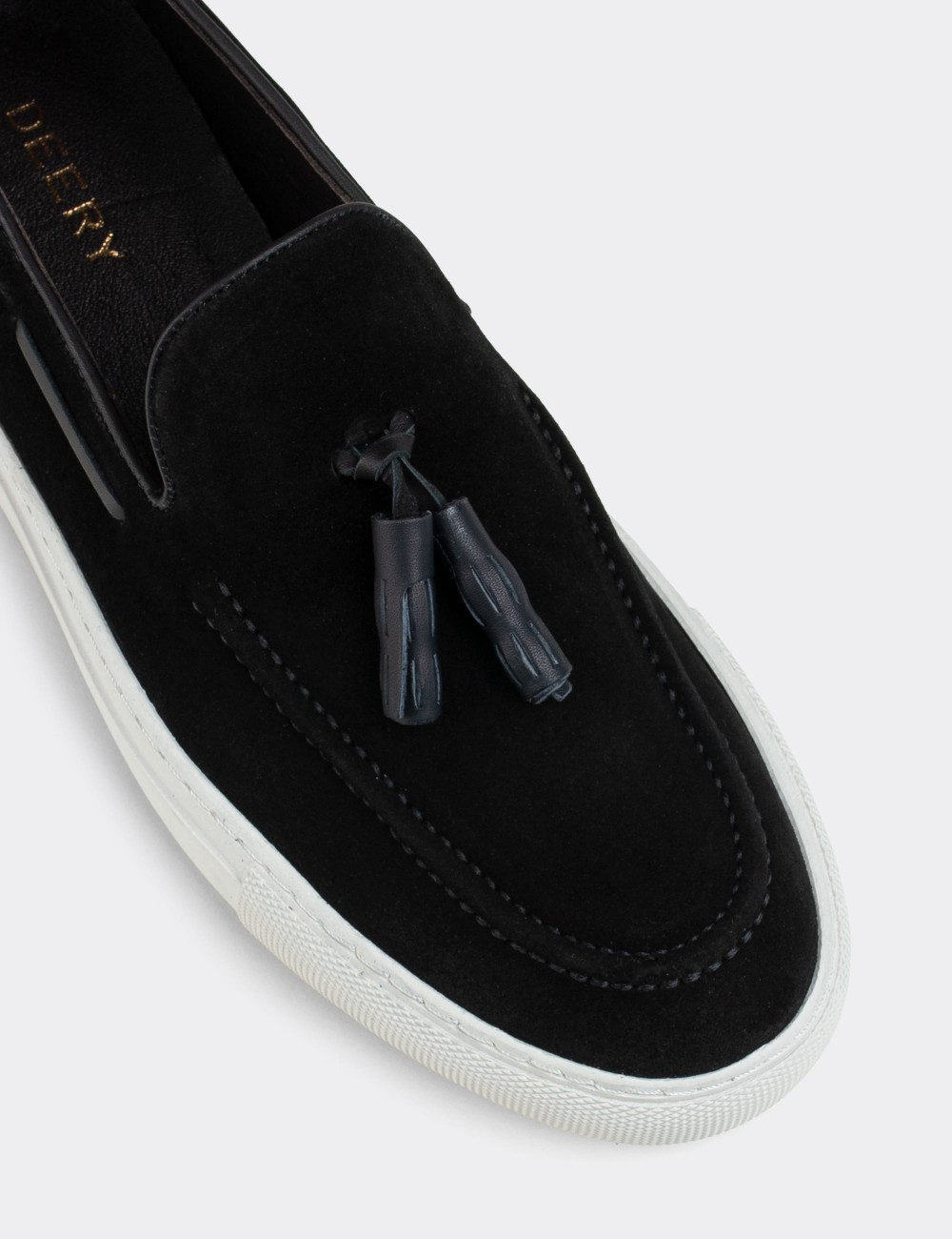 Black Suede Leather Loafers - 01836MSYHC01