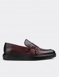 Burgundy  Leather Double Monk-Strap Loafers