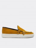 Yellow Suede Leather Double Monk-Strap Sneakers