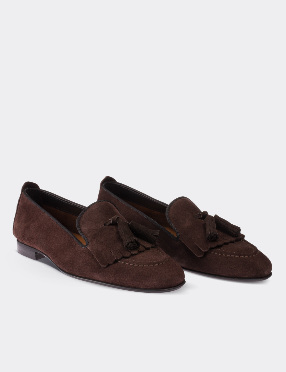 Brown Suede Leather Loafers - 01618ZKHVM01