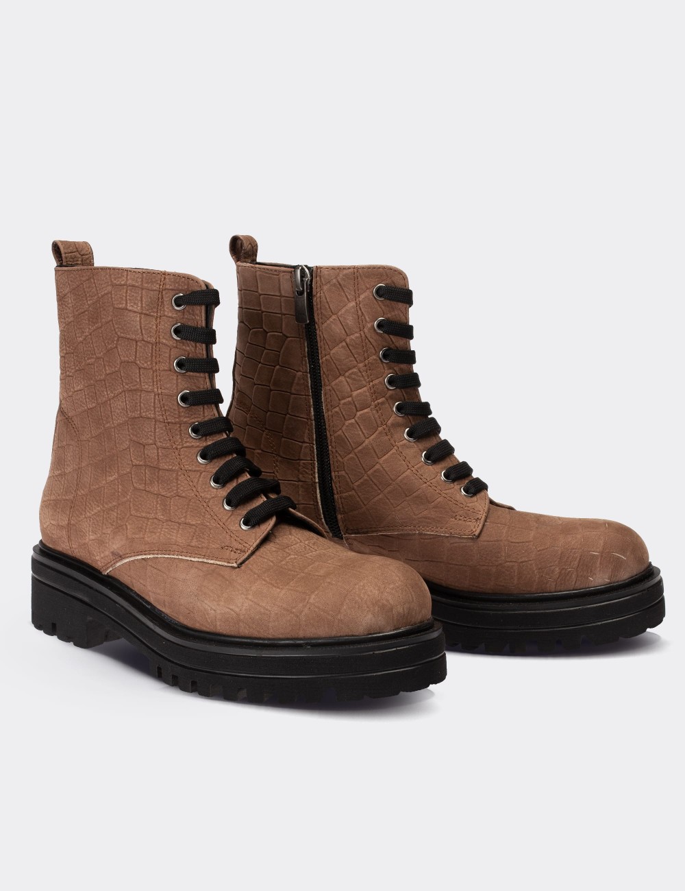 Tan Nubuck Leather Boots - 01814ZTBAE05