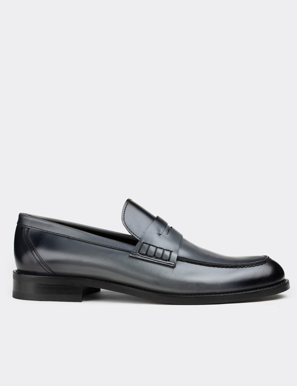 Gray  Leather Loafers - 01538MGRIN03