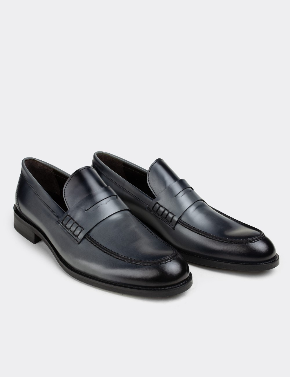 Gray  Leather Loafers - 01538MGRIN03