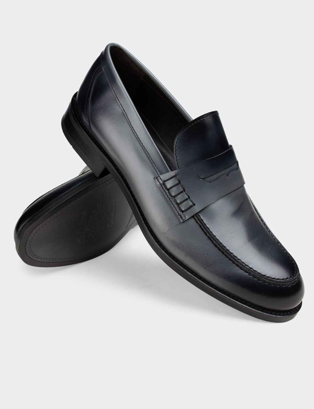 Gray  Leather Loafers - 01538MGRIN03