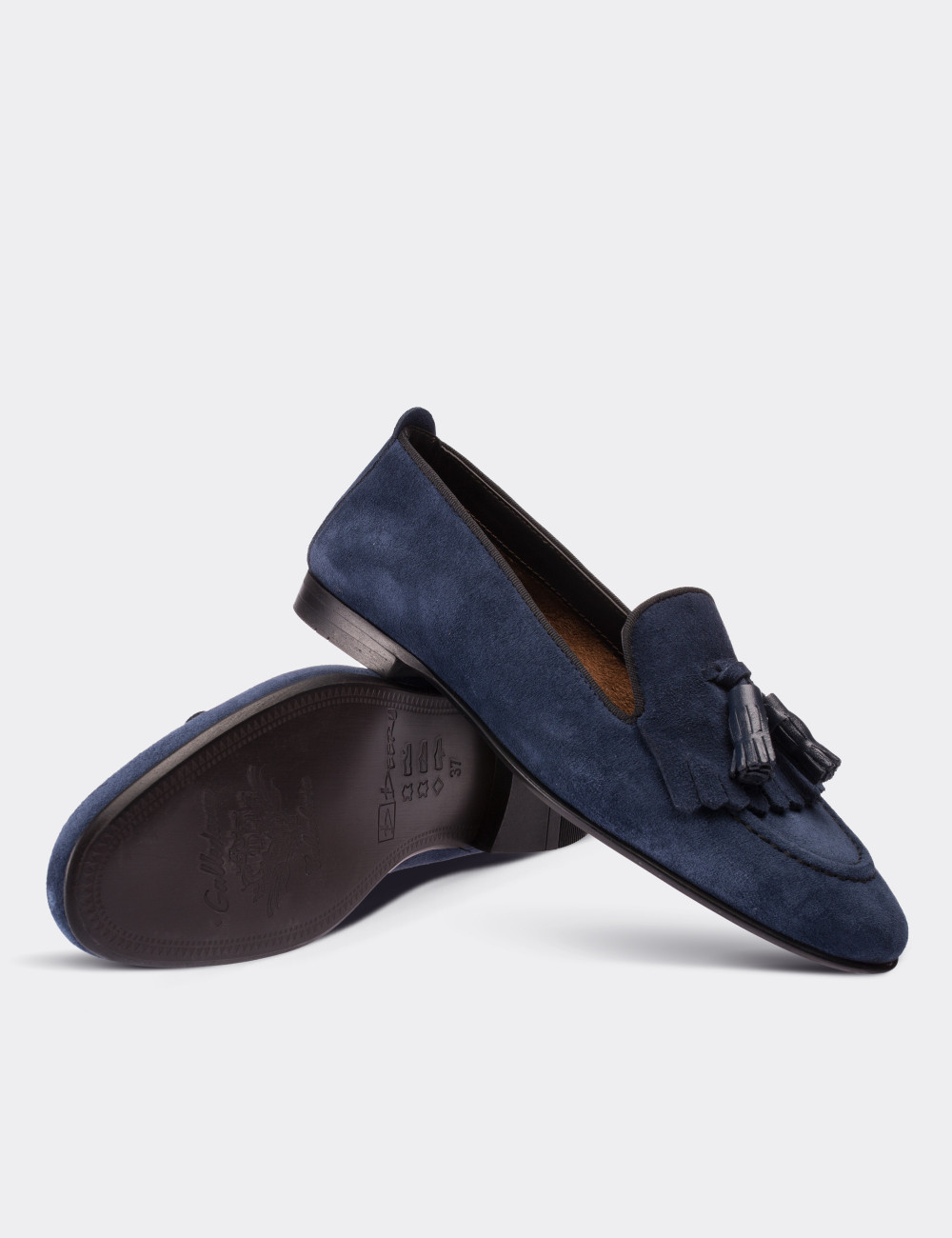 Navy Suede Leather Loafers - 01618ZLCVM03