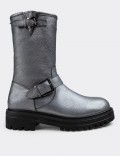 Gray  Leather Boots