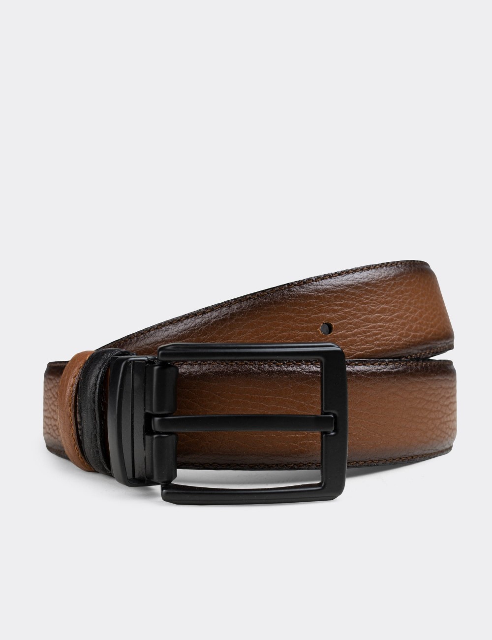  Leather Tan and Black Double Sided Men's Belt - K0408MTBAW01