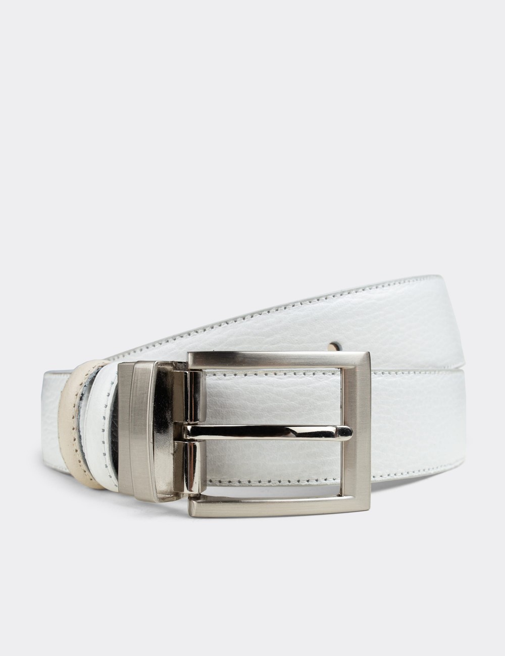  Leather White and Beige Double Sided Men's Belt - K0408MBYZW01