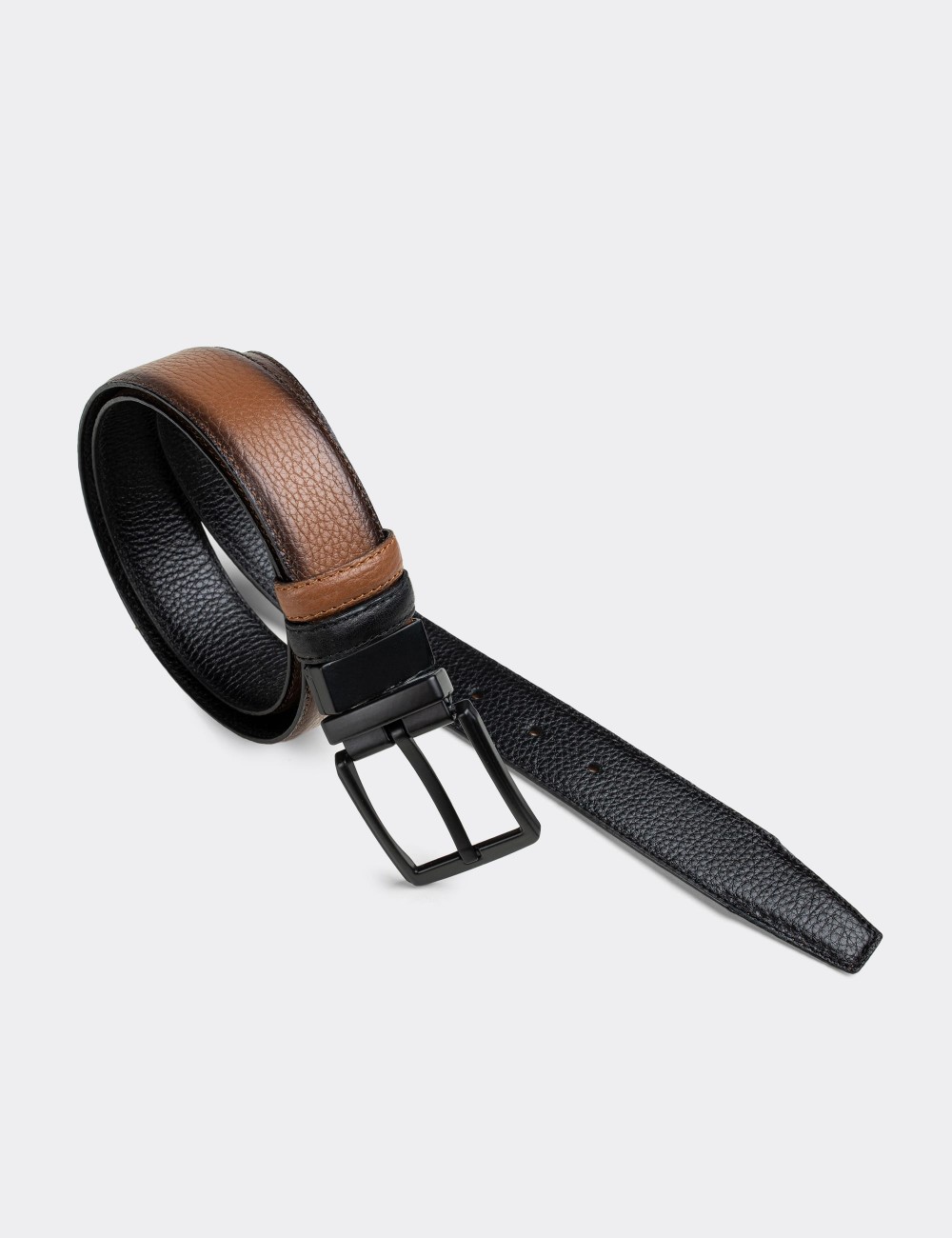  Leather Tan and Black Double Sided Men's Belt - K0408MTBAW01