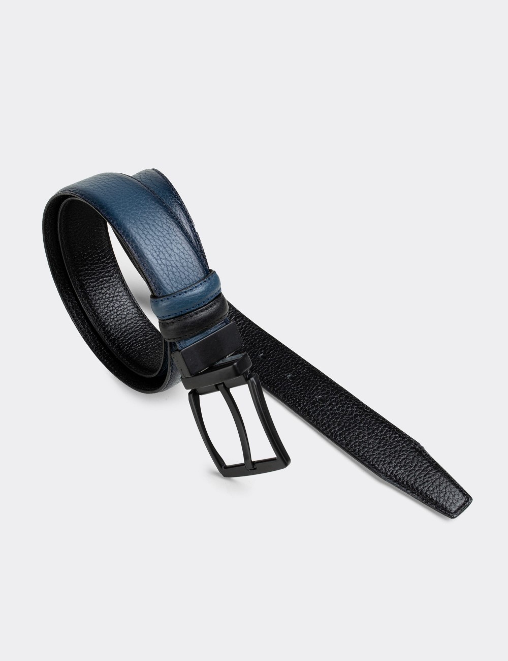  Leather Blue and Black Double Sided Men's Belt - K0408MMVIW01