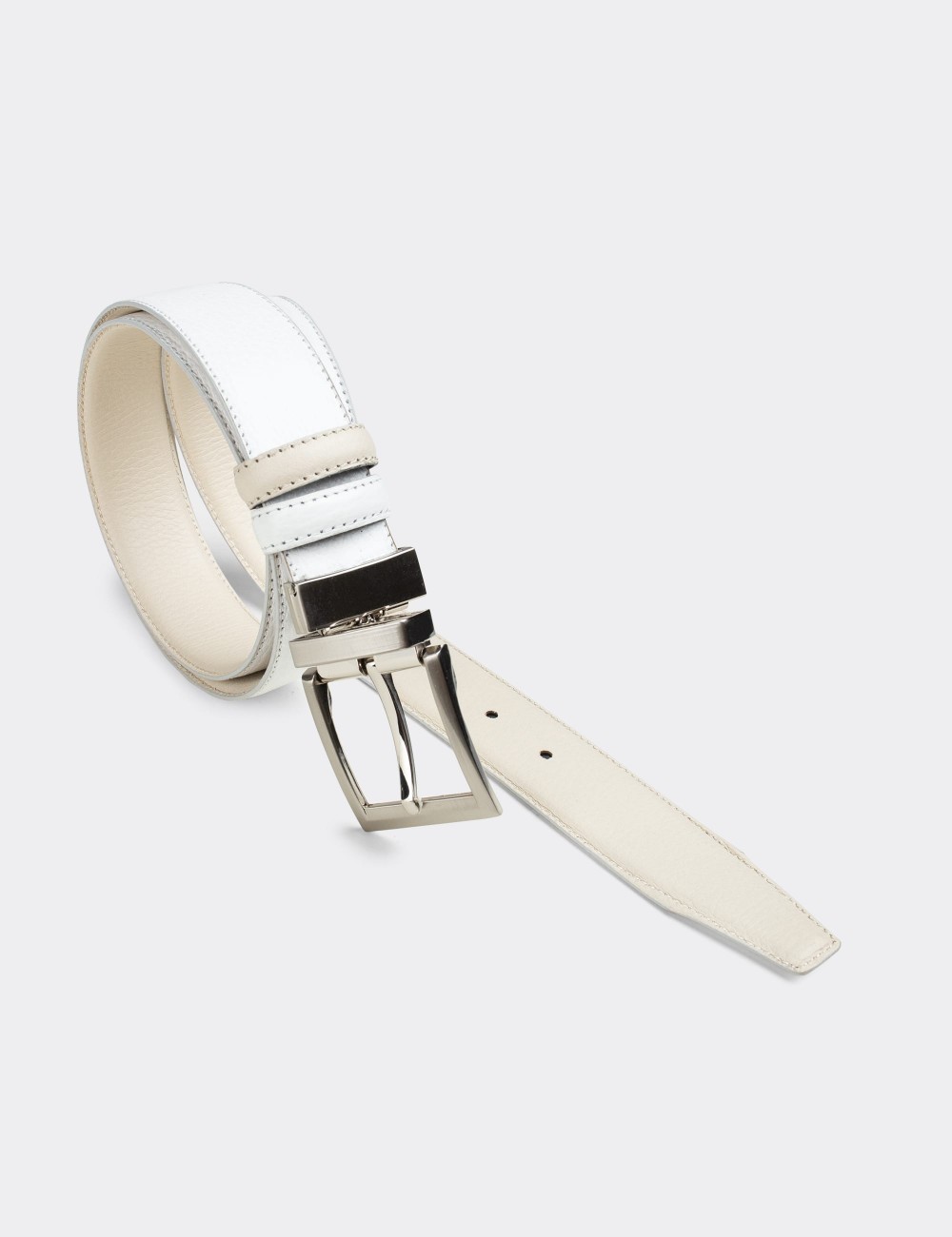  Leather White and Beige Double Sided Men's Belt - K0408MBYZW01