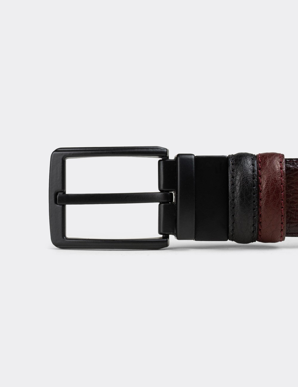  Leather Burgundy and Black Double Sided Men's Belt - K0408MBRDW01