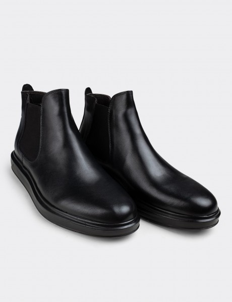 Black  Leather Comfort Chelsea Boots