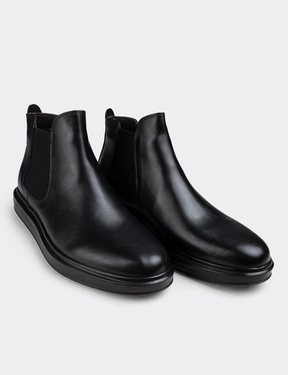 Black  Leather Comfort Chelsea Boots - 01620MSYHP04