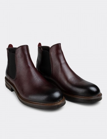 Burgundy  Leather Chelsea Boots - 01620MBRDC13