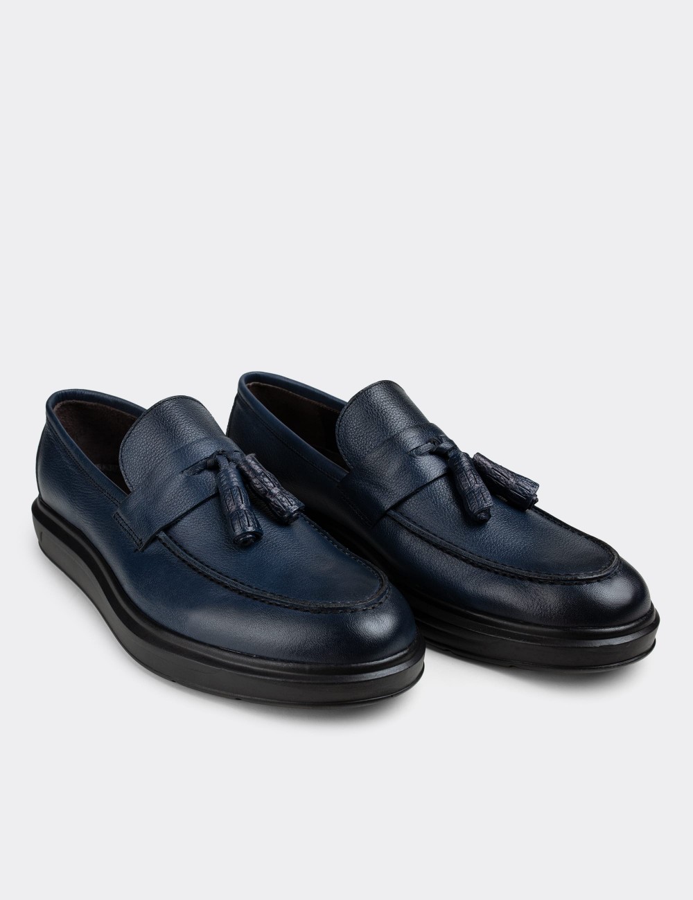 Blue  Leather Loafers - 01587MMVIP05