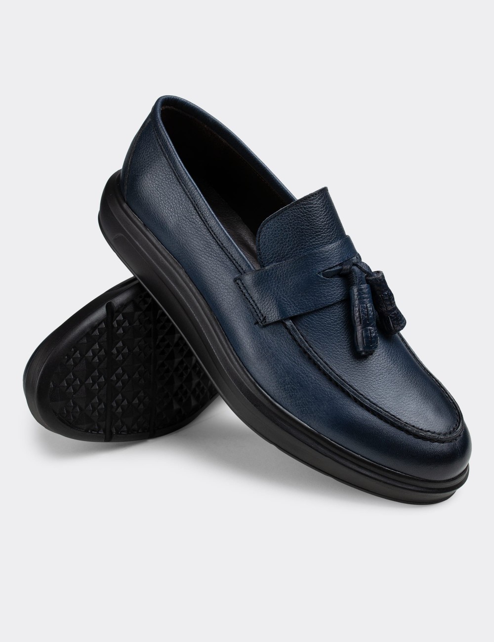 Blue  Leather Loafers - 01587MMVIP05