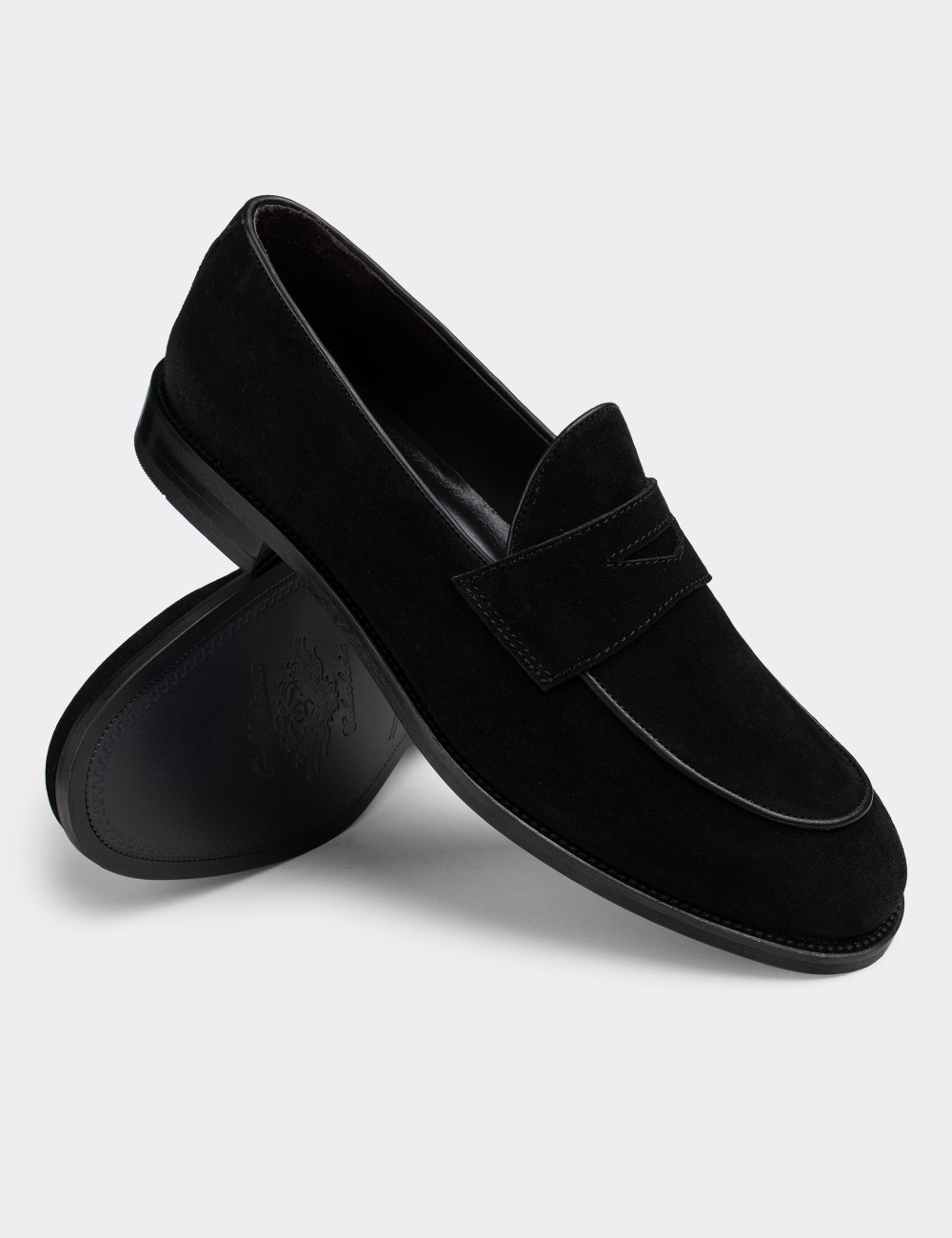 Black Suede Leather Loafers - 01845MSYHN02
