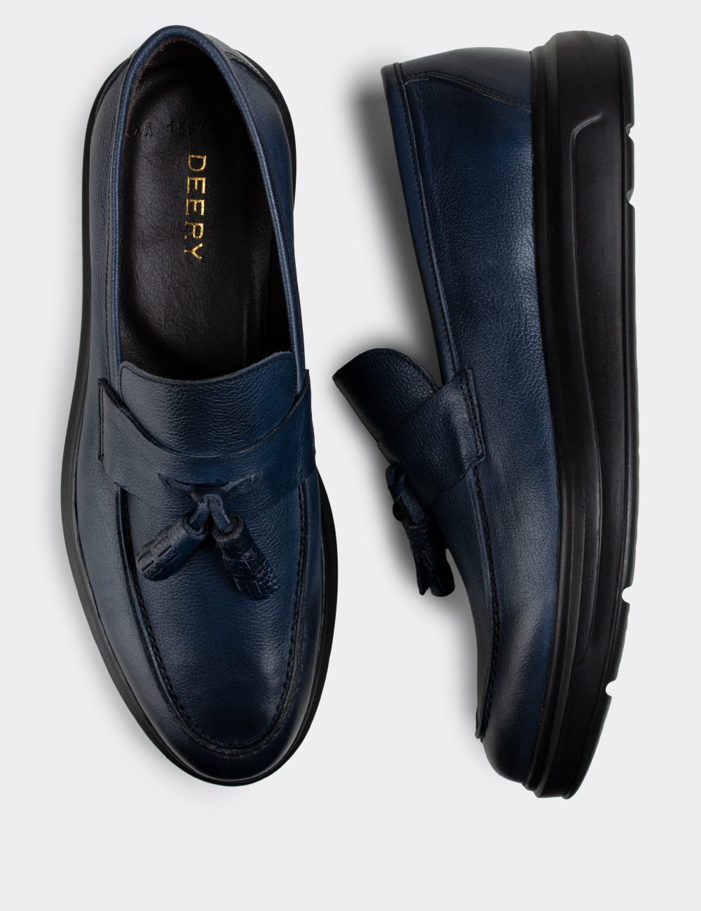 Blue  Leather Loafers - 01587MMVIP05