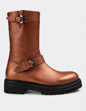 Copper  Leather Boots - 01805ZBKRE01