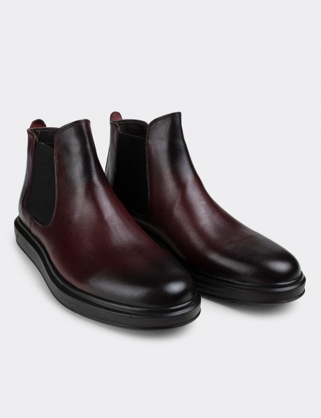 Burgundy Leather Chelsea Boots