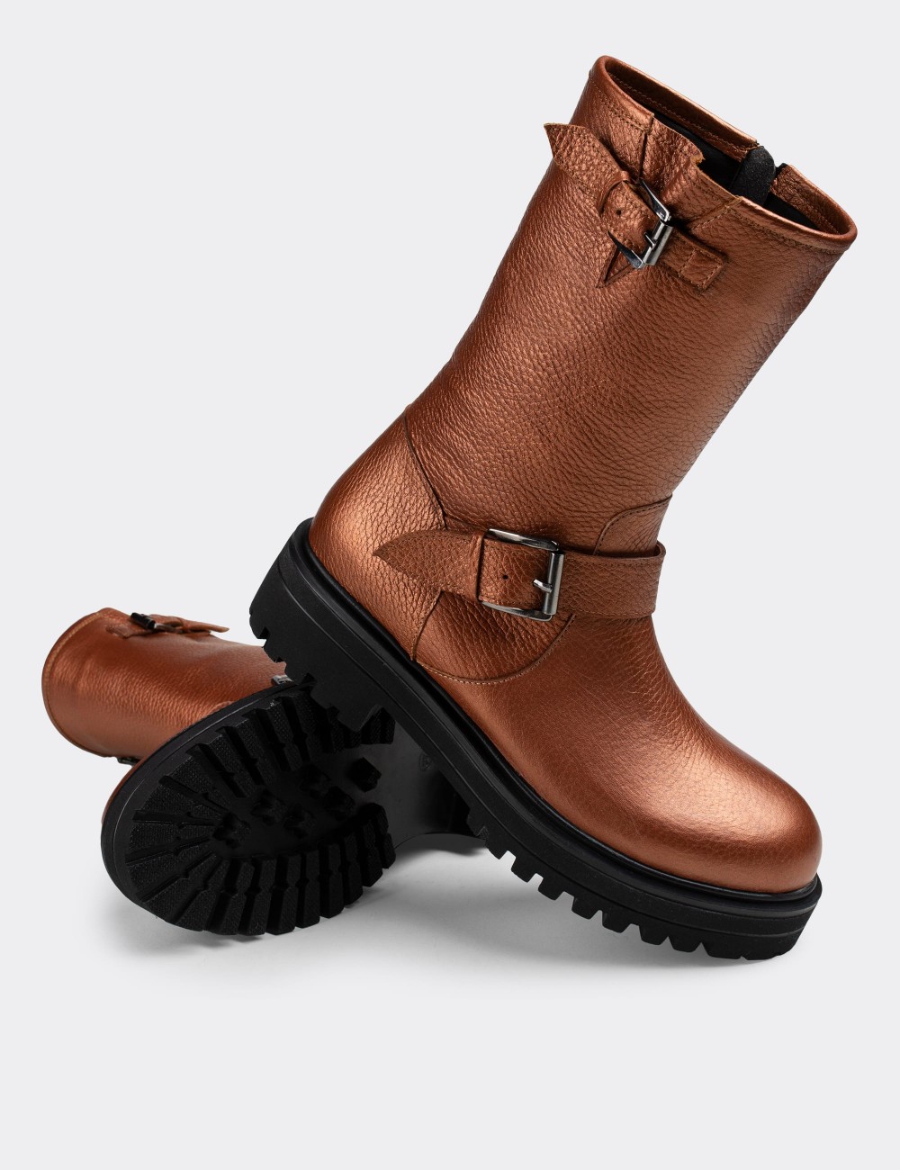 Copper  Leather Boots - 01805ZBKRE01