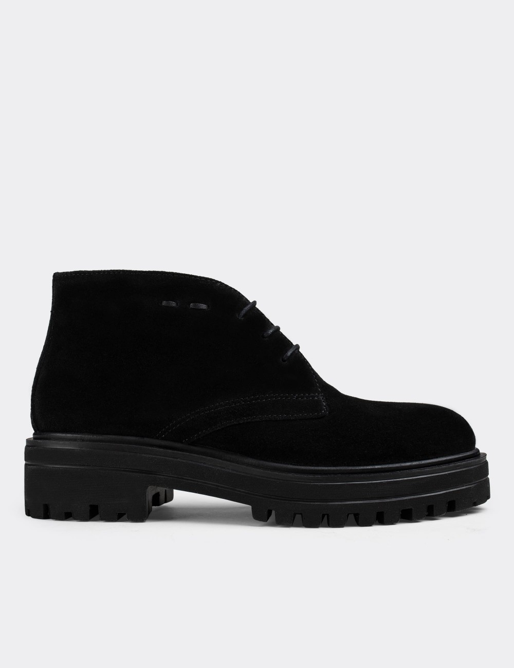 Black Suede Leather Desert Boots - 01847ZSYHE02