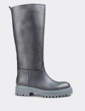 Gray Calfskin Leather Boots
