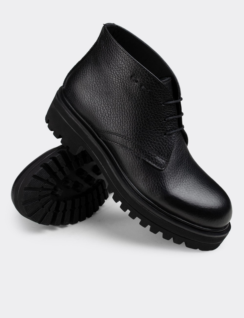 Black  Leather Desert Boots - 01847ZSYHE01