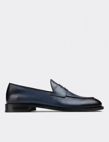 Blue  Leather Loafers - 01845MMVIN01