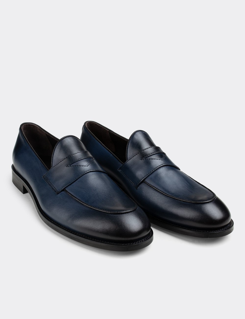 Blue  Leather Loafers - 01845MMVIN01