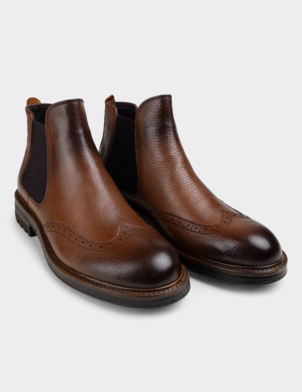Tan  Leather Chelsea Boots - 01622MTBAC05
