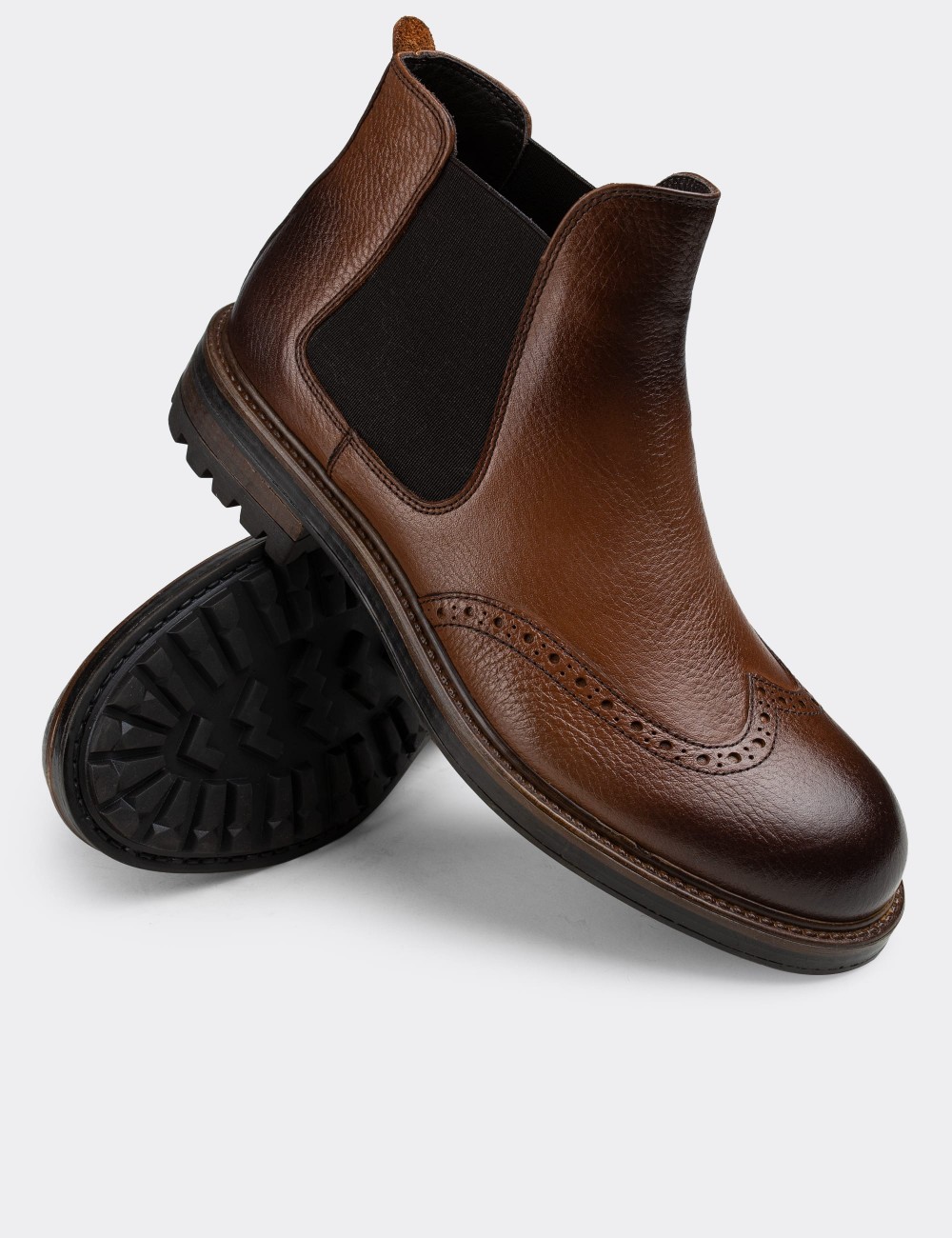 Tan  Leather Chelsea Boots - 01622MTBAC05
