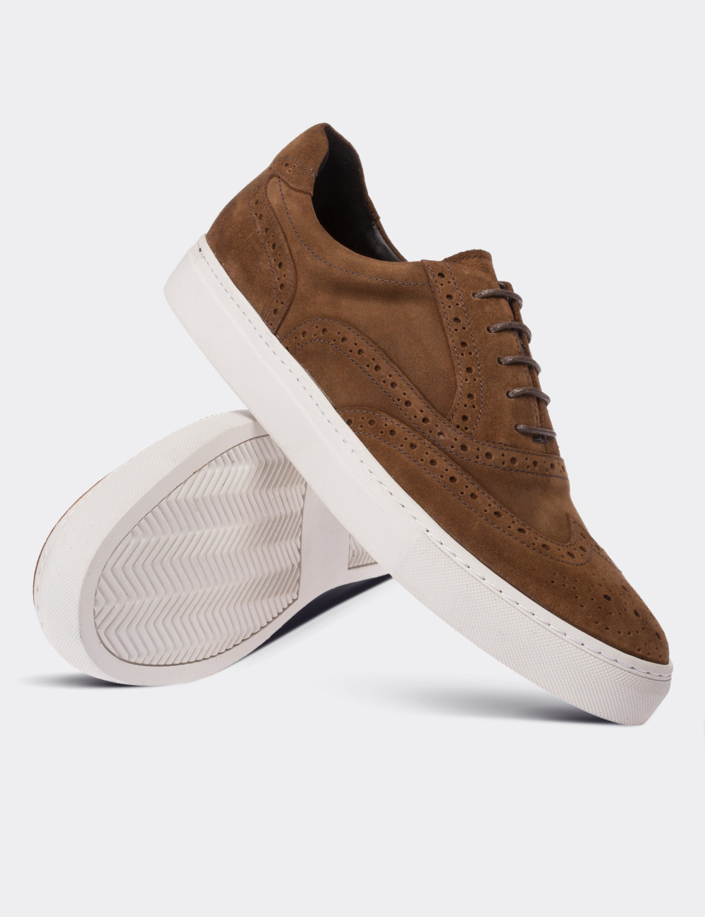 Tan Suede Leather Sneakers - 01637MKHVC02