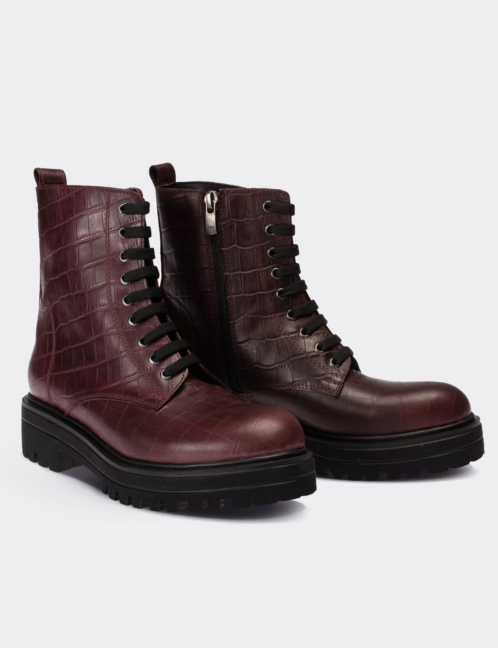 Burgundy  Leather Boots - 01814ZBRDE03