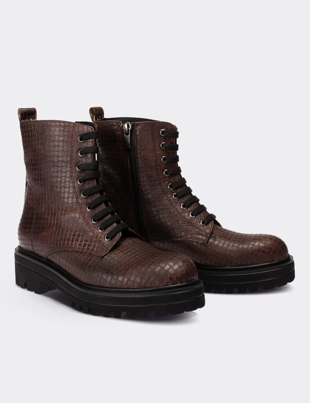 Brown  Leather Boots - 01814ZKHVE07