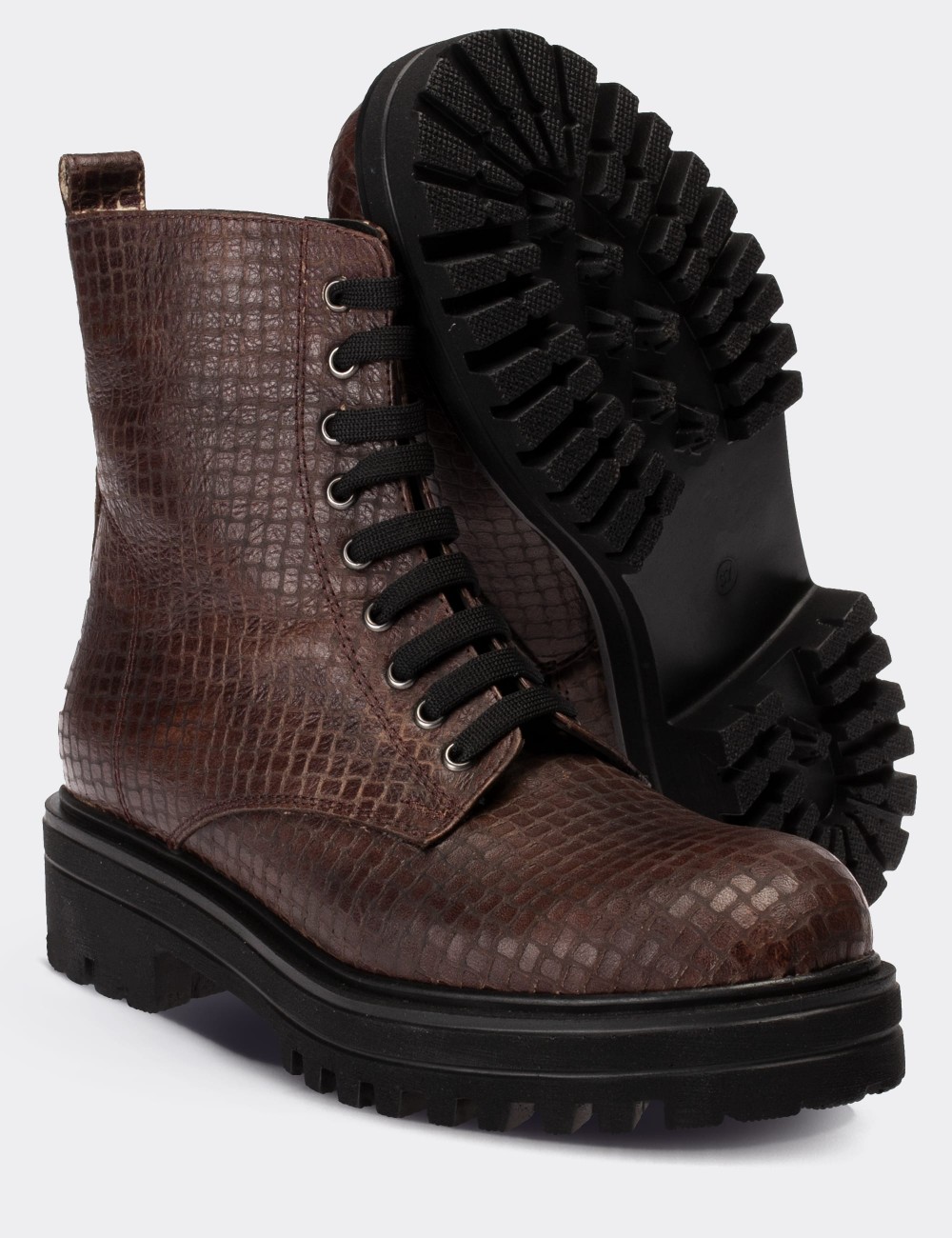 Brown  Leather Boots - 01814ZKHVE07