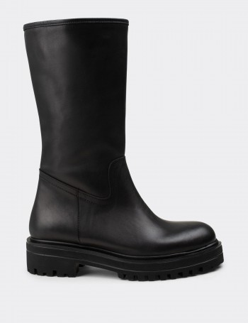 Black  Leather Boots - 02150ZSYHE01