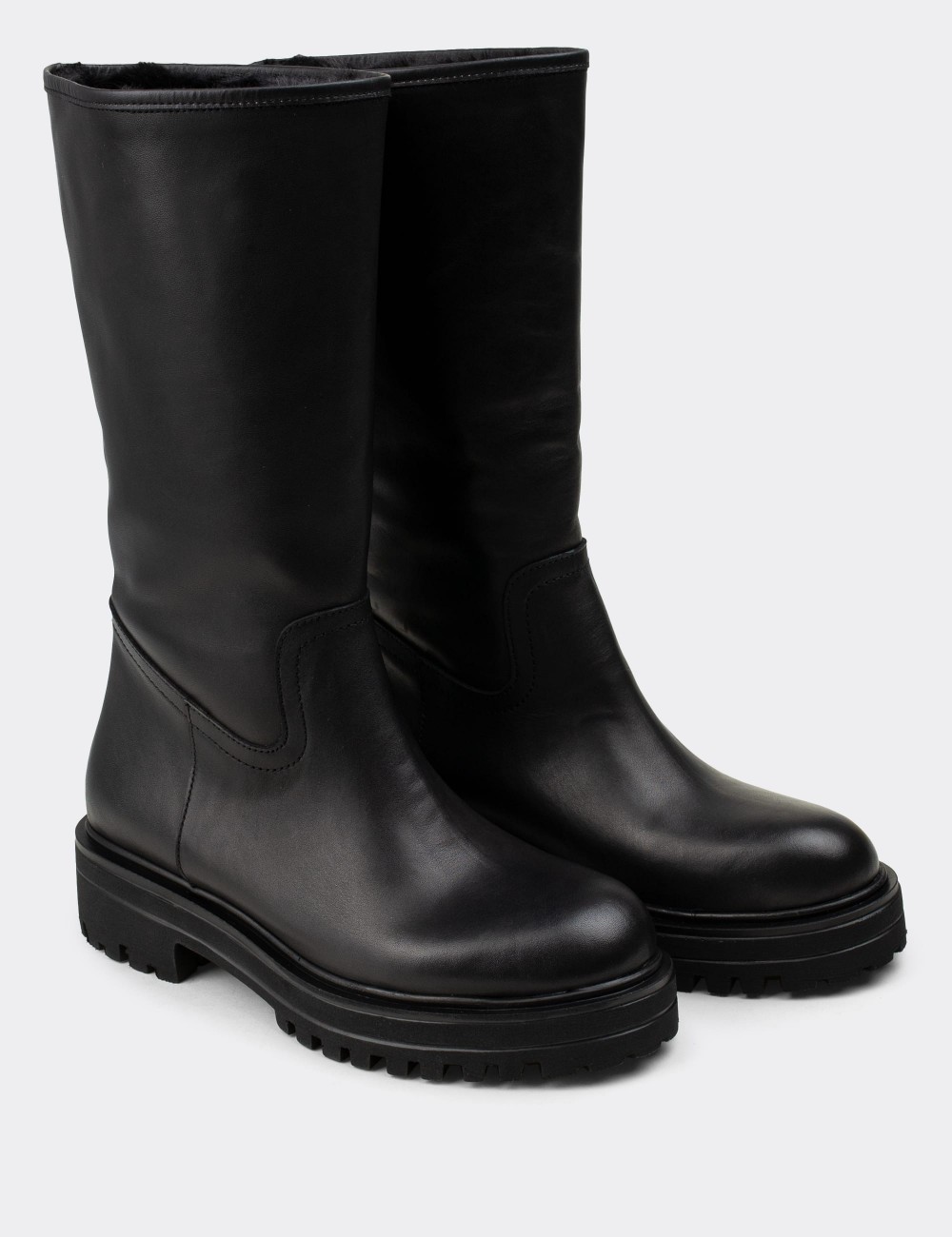 Black  Leather Boots - 02150ZSYHE01