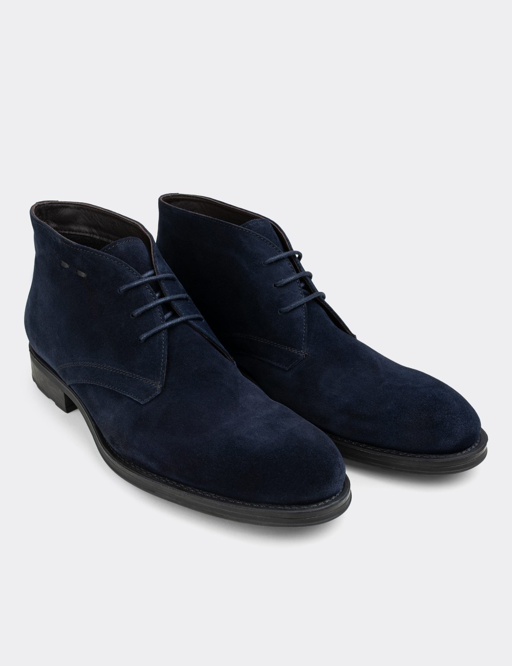 Navy Suede Leather Desert Boots - 01295MLCVC04