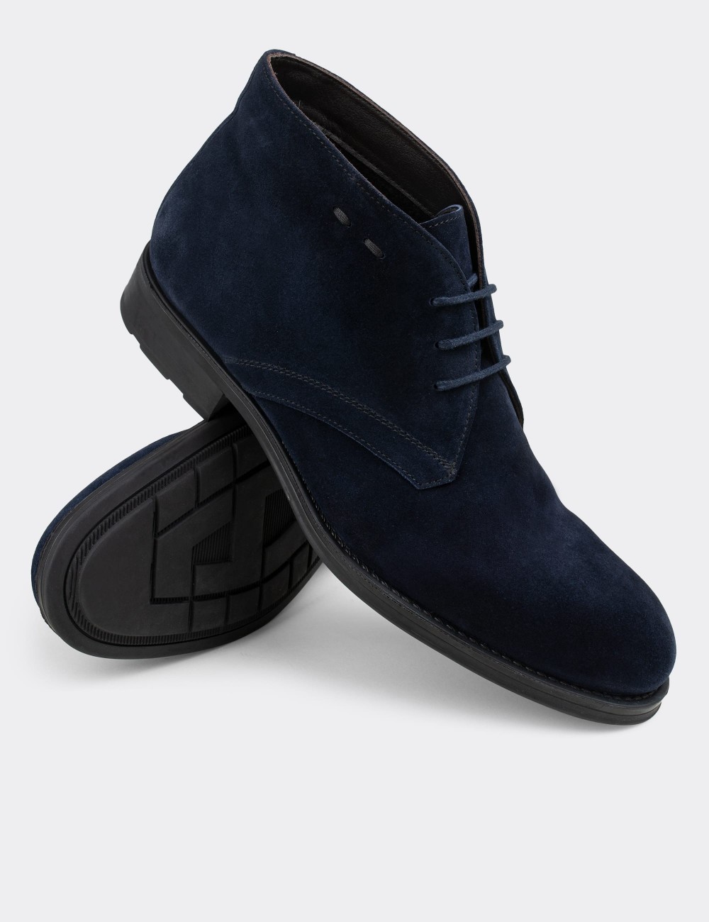 Navy Suede Leather Desert Boots - 01295MLCVC04