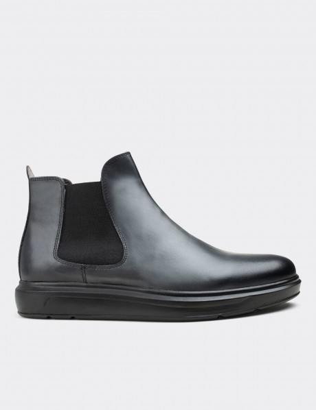 Gray Leather Chelsea Boots