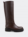 Brown Calfskin Leather Boots