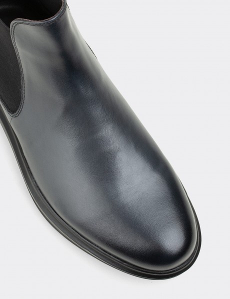 Gray Leather Chelsea Boots