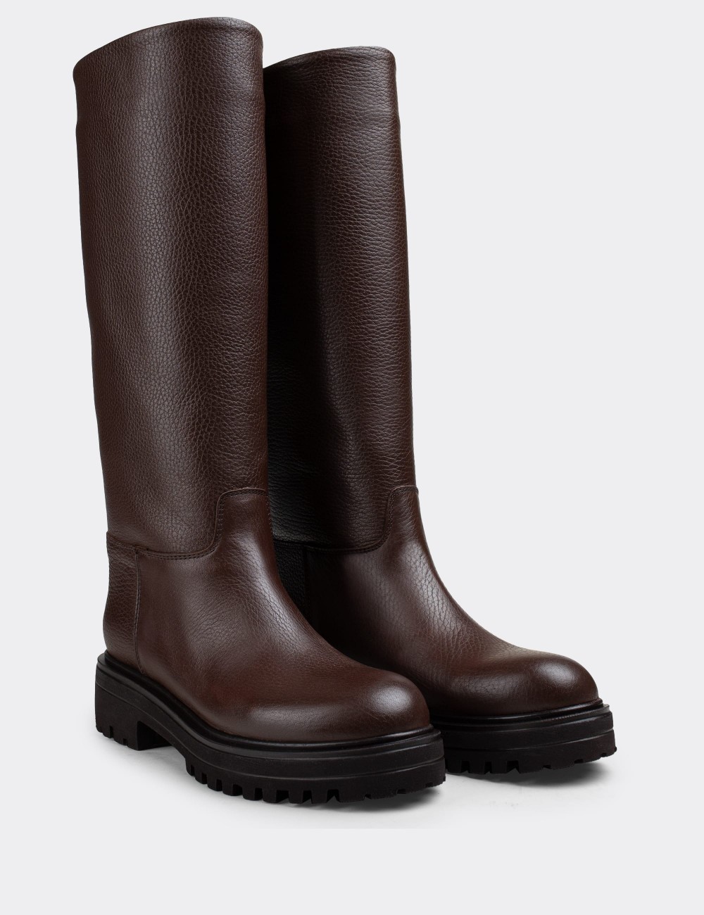 Brown  Leather Boots - E1071ZKHVE02
