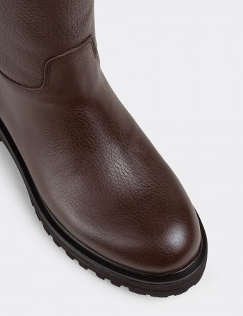 Brown  Leather Boots - E1071ZKHVE02